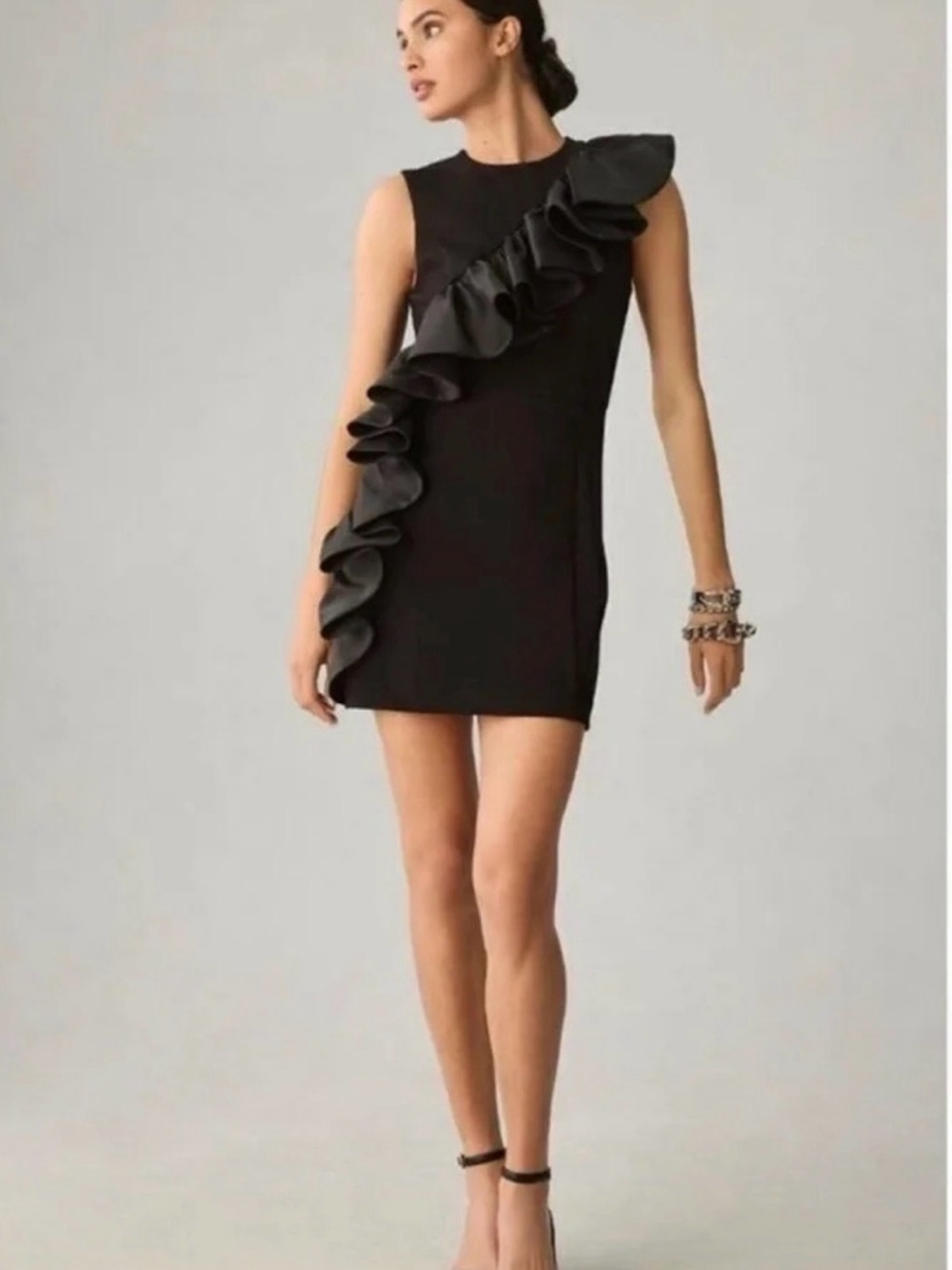 Hutch NWT Sheath Elegant Cocktail Ruffle Sleeveless Mini Little Black Dress: XS